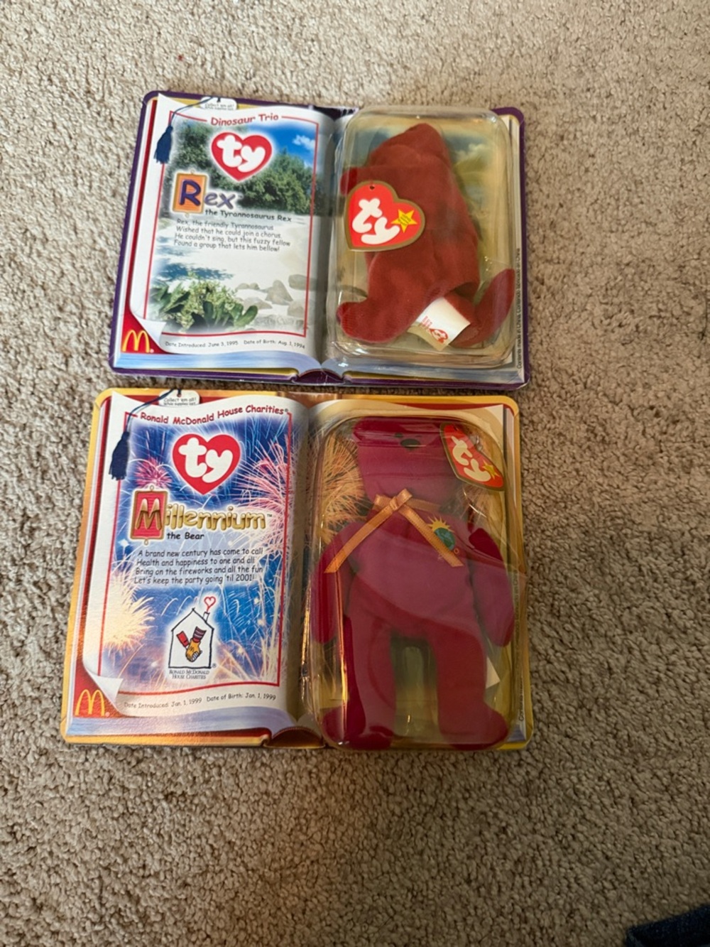 Ty Millennium Bear & Rex Dinosaur Beanie Baby Set - Red